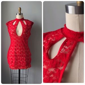 Cutout Red Lace Chemise